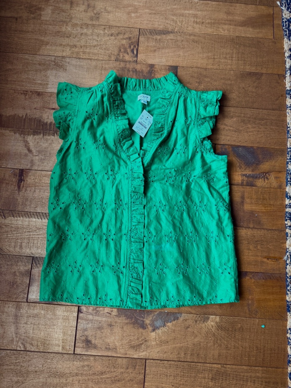 NWT J. Crew Green Eyelet Ruffle Sleeveless Top | XS